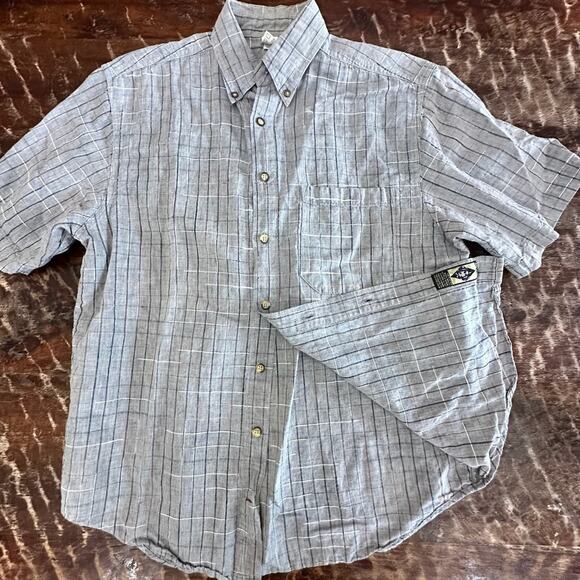 Territory Ahead Linen Cotton Button Up Shirt M Gray Short Sleeve Plaid Summer - Picture 2 of 8